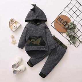 img 3 attached to Fall Winter Plaid Outfit For Toddler Boys - Long Sleeve Hoodie Sweatshirt & Pants Set