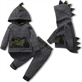 img 4 attached to Fall Winter Plaid Outfit For Toddler Boys - Long Sleeve Hoodie Sweatshirt & Pants Set