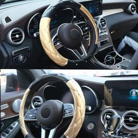 img 1 attached to 💎 Black Gold Diamond Leather Steering Wheel Cover - Xizopucy Gold Bling Car Steering Wheel Cover for Women, Crystal Rhinestones Soft Anti-Slip Accessories for Girls, Universal Fit 14 1/2-15 Inch