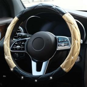 img 3 attached to 💎 Black Gold Diamond Leather Steering Wheel Cover - Xizopucy Gold Bling Car Steering Wheel Cover for Women, Crystal Rhinestones Soft Anti-Slip Accessories for Girls, Universal Fit 14 1/2-15 Inch