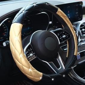 img 4 attached to 💎 Black Gold Diamond Leather Steering Wheel Cover - Xizopucy Gold Bling Car Steering Wheel Cover for Women, Crystal Rhinestones Soft Anti-Slip Accessories for Girls, Universal Fit 14 1/2-15 Inch