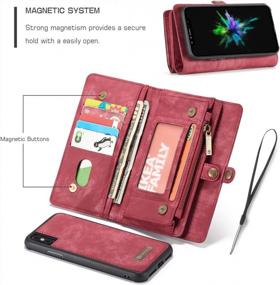 img 1 attached to KONKY IPhone X/Xs Magnetically Detachable Wallet Case In Red Leather: Efficient Phone And Card Storage With Smooth Zipper