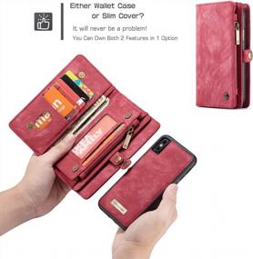 img 2 attached to KONKY IPhone X/Xs Magnetically Detachable Wallet Case In Red Leather: Efficient Phone And Card Storage With Smooth Zipper