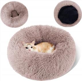 img 4 attached to Успокаивающая кровать для собак Topmart Plush: анти-тревожный пончик для маленьких собак и кошек, моющаяся кровать для кошек из искусственного меха, 23 x 23 дюйма - бежевый