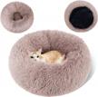 topmart plush calming dog bed: anti-anxiety donut cuddler for small dogs and cats, washable faux fur cat bed, 23" x 23" - beige logo