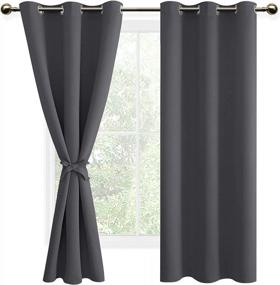 img 4 attached to Thermal Insulated Blackout Curtains For Living Room And Bedroom - DWCN Dark Grey Grommet Window Panels With Tiebacks, 42 X 63 Inch Length, Set Of 2
