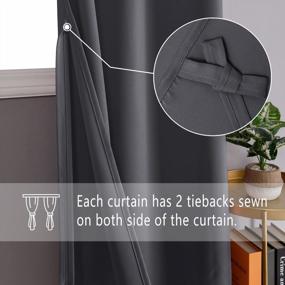 img 3 attached to Thermal Insulated Blackout Curtains For Living Room And Bedroom - DWCN Dark Grey Grommet Window Panels With Tiebacks, 42 X 63 Inch Length, Set Of 2