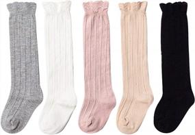 img 4 attached to Toddler Knee High Socks 3/5 Pack - Girls & Boys Uniform Stockings With Ruffled Tubes By EPEIUS.