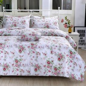 img 4 attached to FADFAY Rose Floral Comforter Set Twin Shabby Floral Summer Quilt 100% Cotton Fabric With Soft Microfiber Inner Fill Bedding Lightweight Reversible All Season Down Alternative Duvet Insert 3Pcs, Twin