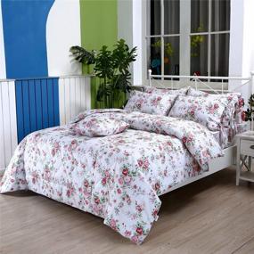 img 3 attached to FADFAY Rose Floral Comforter Set Twin Shabby Floral Summer Quilt 100% Cotton Fabric With Soft Microfiber Inner Fill Bedding Lightweight Reversible All Season Down Alternative Duvet Insert 3Pcs, Twin