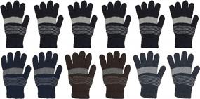img 3 attached to 48 Pairs Winter Magic Gloves Bulk, Mens Womens, Warm Brushed Interior Stretchy Assorted