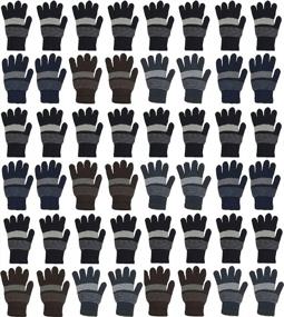 img 4 attached to 48 Pairs Winter Magic Gloves Bulk, Mens Womens, Warm Brushed Interior Stretchy Assorted