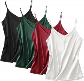 img 4 attached to Pack Of 4 Anbenser Silk Tank Tops - Satin Camisoles With V Necklines, Spaghetti Straps And Sleeveless Blouses For Women