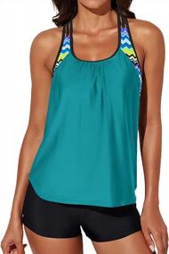 img 4 attached to Stylish Aleumdr Tankini Top & Shorts Set - Striped Print, Strappy T-Back Push Up Design