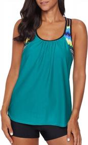 img 2 attached to Stylish Aleumdr Tankini Top & Shorts Set - Striped Print, Strappy T-Back Push Up Design