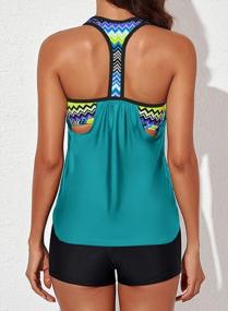 img 3 attached to Stylish Aleumdr Tankini Top & Shorts Set - Striped Print, Strappy T-Back Push Up Design