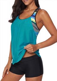 img 1 attached to Stylish Aleumdr Tankini Top & Shorts Set - Striped Print, Strappy T-Back Push Up Design