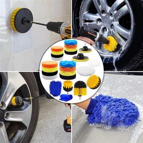 img 2 attached to 🔮 Jaronx 27PCS Car Polishing Pad Kit: Achieve flawless shine with 10pcs 4" and 10pcs 3" Car Foam Buffing Pads combined with Car Detailing Drill Brushes, Car Washing Mitt, and Cleaning Towel