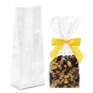 clearbags 3 1/2" x 2 1/4" x 9 3/4" heat sealable clear gusset bags w/paper insert (100 pieces) flat bottom treat bag for popcorn, candy, small gifts, cookie packaging, party favors fgpbh15 logo