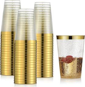 img 4 attached to 🥂 Premium 12 oz Gold Glitter Plastic Cups with Gold Rim - Pack of 100 - Elegant and Sturdy for Weddings, Birthdays, Anniversaries, and Social Events