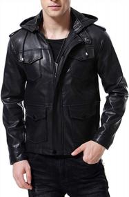 img 1 attached to Black Faux Leather Motorcycle Jacket With Hood For Men - Slim Fit Coat