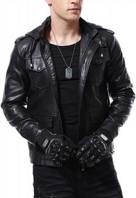 img 2 attached to Black Faux Leather Motorcycle Jacket With Hood For Men - Slim Fit Coat