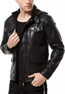 black faux leather motorcycle jacket with hood for men - slim fit coat logo