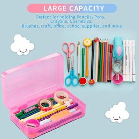 img 2 attached to 3 Pack Plastic Pencil Boxes With Snap-Tight Lid, Large Capacity Hard Crayon Case For Kids Boys School Classroom Supply Storage Stackable Design
