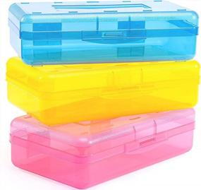 img 4 attached to 3 Pack Plastic Pencil Boxes With Snap-Tight Lid, Large Capacity Hard Crayon Case For Kids Boys School Classroom Supply Storage Stackable Design