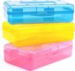 3 pack plastic pencil boxes with snap-tight lid, large capacity hard crayon case for kids boys school classroom supply storage stackable design logo