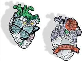 img 4 attached to 1 Set Of Aesthetic Anatomic Heart, Rose In Hand, Butterfly & Daisy Enamel Pins - Jewelry Gift For Lovers & Friends!