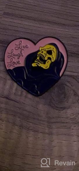 img 1 attached to Live, Laugh, Love - Skeleton - Enamel Pin: Spooky Elegance Embodied review by Michelle Wilson