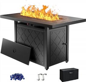 img 4 attached to YITAHOME 43-Inch Gas Fire Pit Table With 50,000 BTU Output And Ignition Systems, Iron Tabletop, Lava Rock, Lid - Rectangular Outdoor Firetable For Patio, Deck, Garden, Backyard (Black)