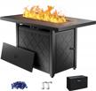 yitahome 43-inch gas fire pit table with 50,000 btu output and ignition systems, iron tabletop, lava rock, lid - rectangular outdoor firetable for patio, deck, garden, backyard (black) logo