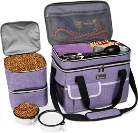img 4 attached to Airline Approved Dog Travel Bag Set With 2 Pet Food Containers And Collapsible Bowls - Purple