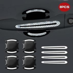 img 1 attached to 🚪 Xotic Tech Carbon Fiber Pattern Door Handle Stickers with Safety Warning Strip for Scratch Protection and Enhanced Visibility (White)