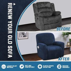 img 1 attached to Velvet Stretch Recliner Couch Covers - 4-Piece Style For Complete Recliner Chair Protection - Non-Slip, Form-Fitted, Thick & Soft - Washable Slipcover In Navy Shade - H.VERSAILTEX