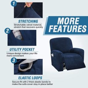 img 2 attached to Velvet Stretch Recliner Couch Covers - 4-Piece Style For Complete Recliner Chair Protection - Non-Slip, Form-Fitted, Thick & Soft - Washable Slipcover In Navy Shade - H.VERSAILTEX