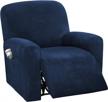 velvet stretch recliner couch covers - 4-piece style for complete recliner chair protection - non-slip, form-fitted, thick & soft - washable slipcover in navy shade - h.versailtex logo