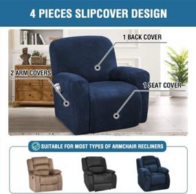 img 3 attached to Velvet Stretch Recliner Couch Covers - 4-Piece Style For Complete Recliner Chair Protection - Non-Slip, Form-Fitted, Thick & Soft - Washable Slipcover In Navy Shade - H.VERSAILTEX