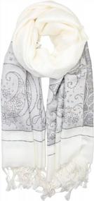 img 4 attached to Женский двухцветный жаккардовый шарф с пашминовым жаккардовым узором и люрексом с узором пейсли от Achillea