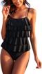 maxmoda women's one piece swimsuit with ruffle detailing, tummy control and vintage flounce design - perfect monokini for flattering beach or pool look logo