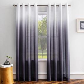 img 4 attached to Melodieux Set Of 2 Ombre Semi Sheer Curtains 84 Inches Long For Living Room, Linen Textured Grey White Vertical Gradient Grommet Voile Drapes, 52 By 84 Inch