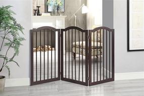 img 3 attached to Unipaws Freestanding Pet Gate: Foldable Indoor Dog Barrier with Arched Top and Support Feet for Stairs - Espresso