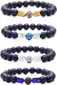 img 4 attached to 8Mm Lava Rock Stone Bead Bracelet Set For Women Men - Adjustable Arrow Essential Oil Diffuser Jewelry