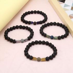 img 1 attached to 8Mm Lava Rock Stone Bead Bracelet Set For Women Men - Adjustable Arrow Essential Oil Diffuser Jewelry