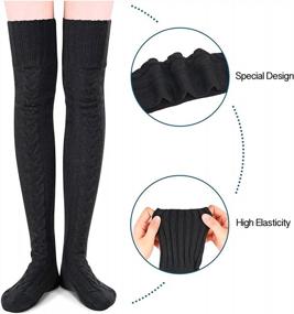 img 2 attached to Warm Cable Knit Thigh High Boot Socks For Women - Over The Knee Winter Stocking Leg Warmers By SOCKFUN