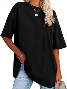 img 2 attached to Women'S Solid Cotton Short Sleeve T-Shirt Crewneck Oversized Drop Shoulder Plain Loose Fit Basic Tee Blouse
