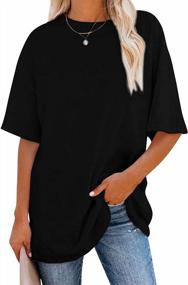 img 3 attached to Women'S Solid Cotton Short Sleeve T-Shirt Crewneck Oversized Drop Shoulder Plain Loose Fit Basic Tee Blouse