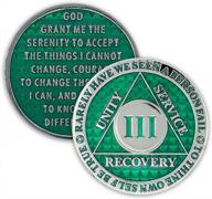 green triplate aa chip: 3 year sobriety coin for recovery anniversary and legacy celebration logo